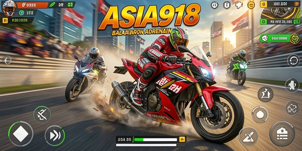 Screenshot gameplay ASIA918 menampilkan balapan motor yang mendebarkan.