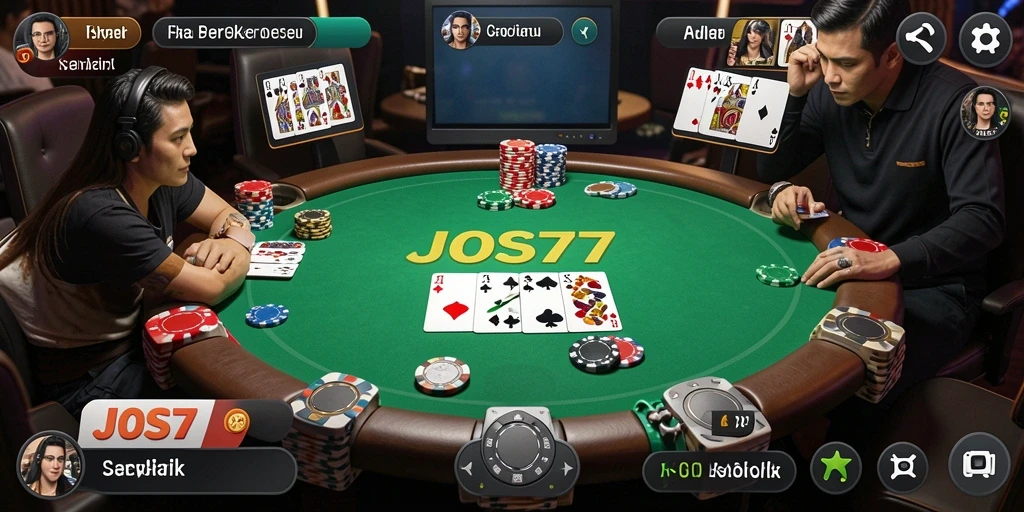 Screenshot gameplay JOS77 yang menampilkan suasana permainan Poker yang intens.