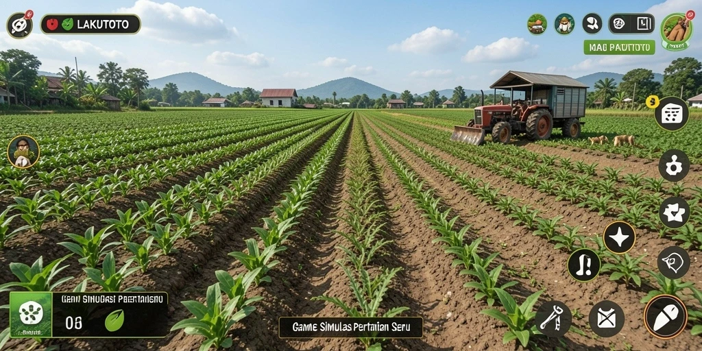 Tangkapan layar menunjukkan gameplay seru dalam <strong>LAKUTOTO</strong> dengan ladang hijau yang subur.