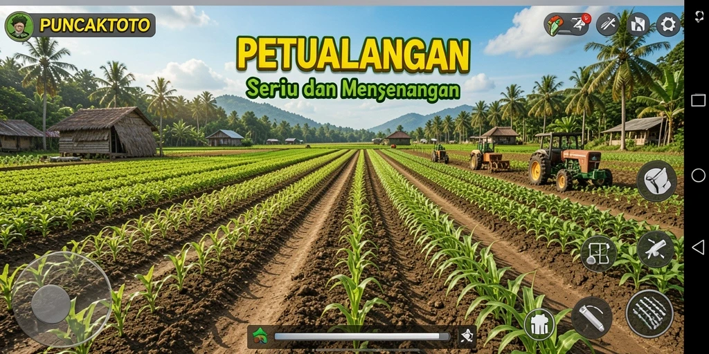 Tampilan gameplay seru dalam PUNCAKTOTO dengan ladang yang subur.