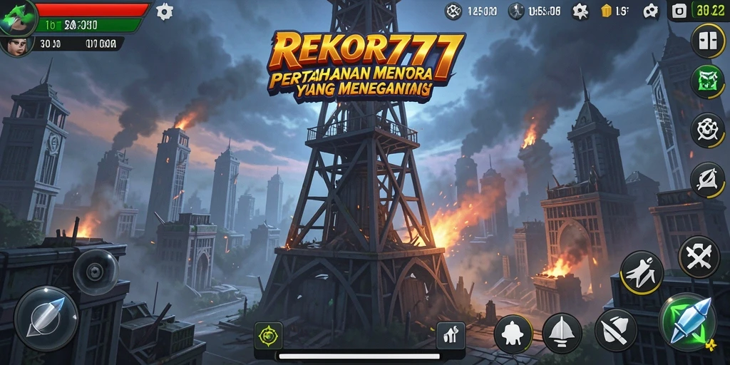 Tampilan permainan <strong>REKOR777</strong> yang menegangkan dalam pertahanan menara.